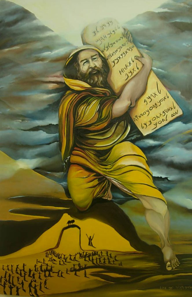 Moses bring the Ten Commandments by Iris Vexler Tamir
